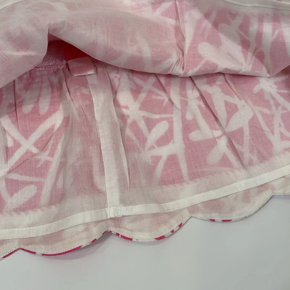 Lilly Pulitzer Mini Skirt Size 0 Pink And White Dragonfly Print Scalloped EUC